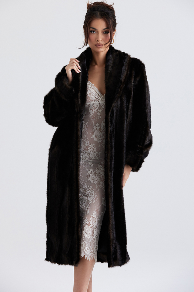'Callie' Dark Brown Faux Fur Coat